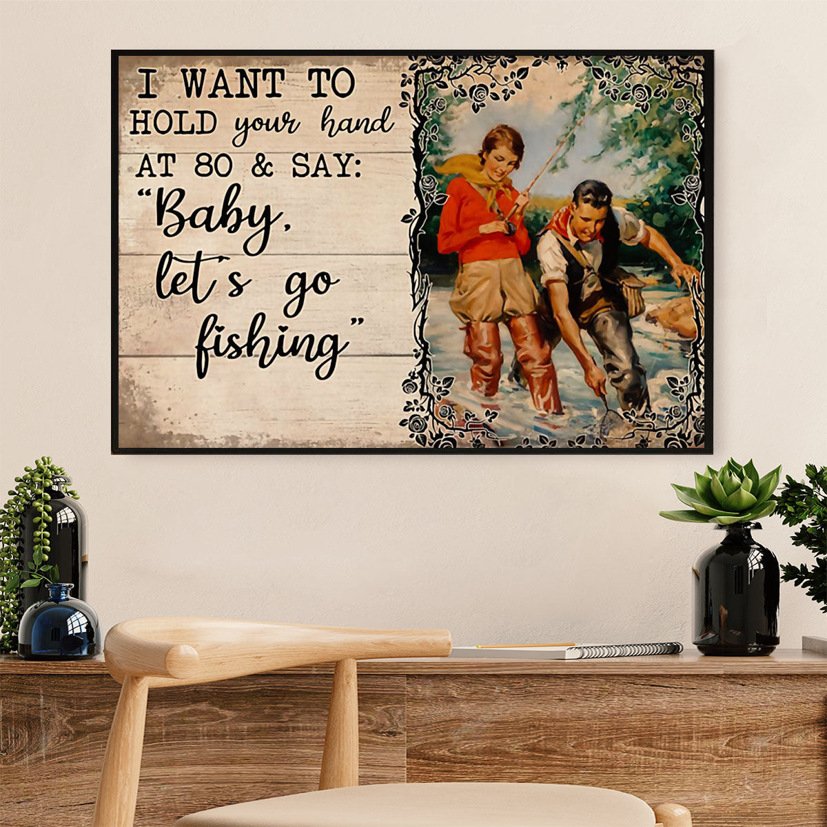 Fishing Poster Print | Married Couple Fishing | Wall Art Gift for Fisherman