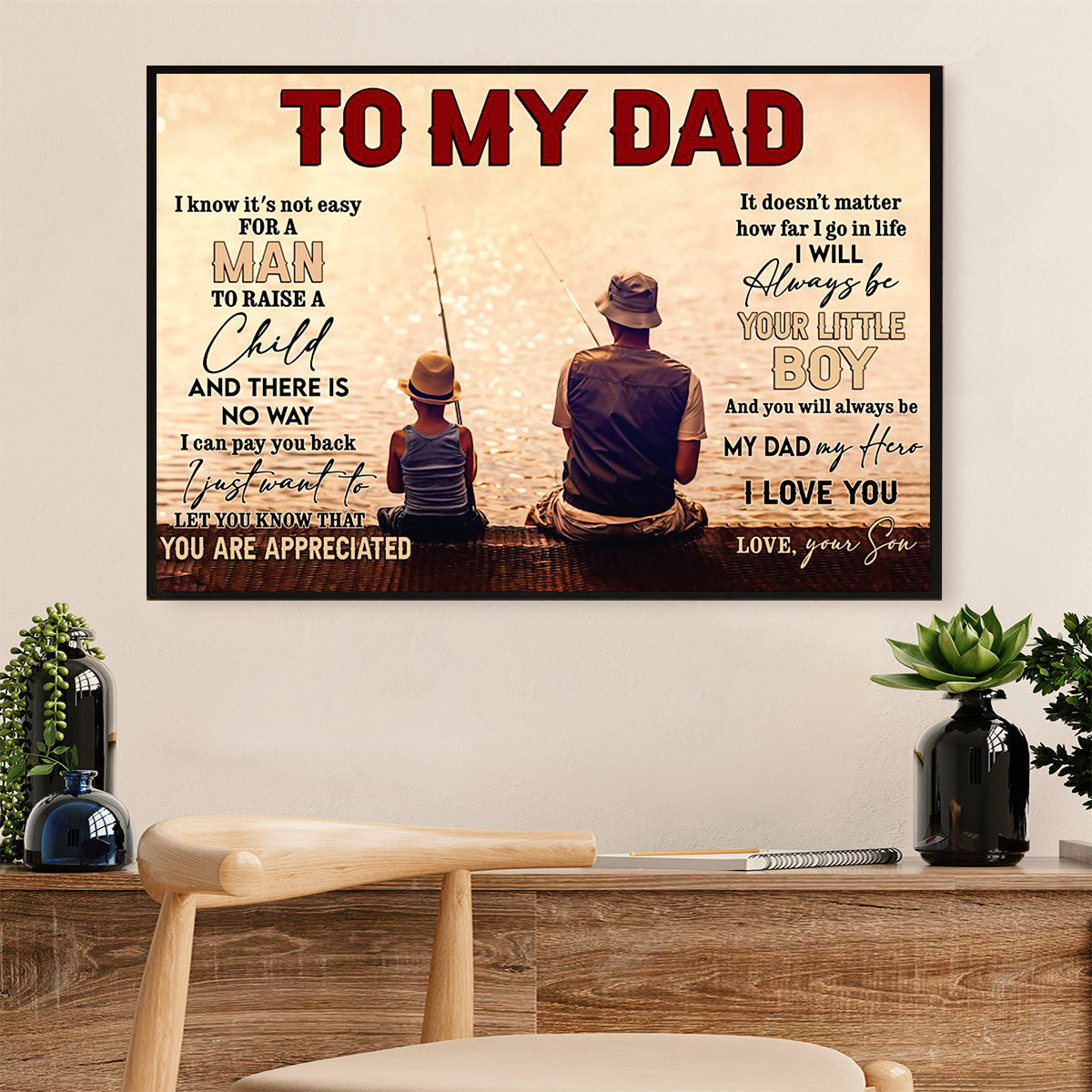 Fishing Canvas Wall Art Prints | From Son To Dad | Home Décor Gift for Fisherman