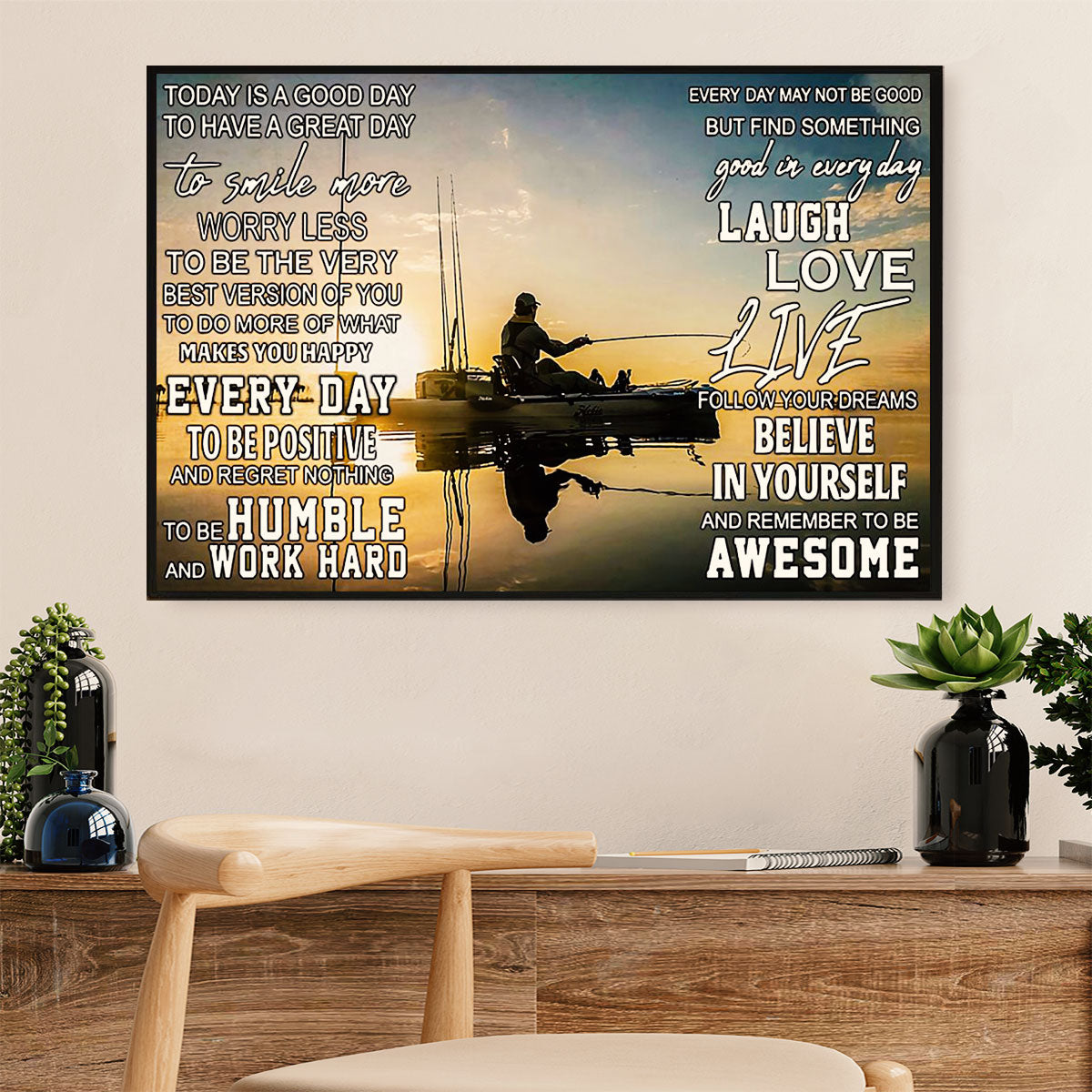 Fishing Poster Print | Laugh Love Live | Wall Art Gift for Fisherman