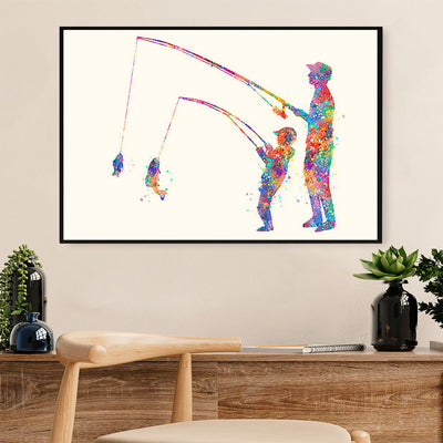 Fishing Canvas Wall Art Prints | Watercolor Fishing Dad & Son | Home Décor Gift for Fisherman