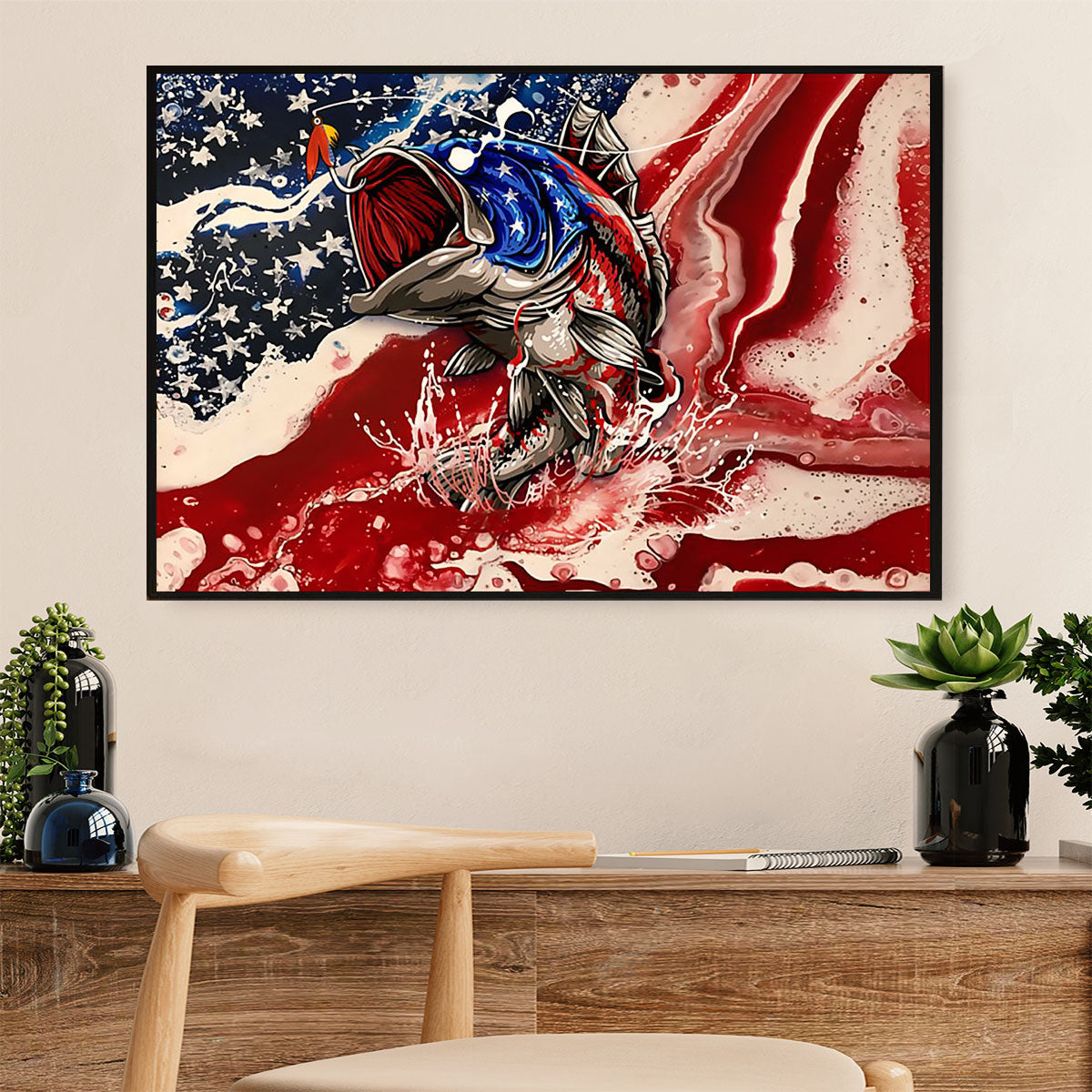 Fishing Poster Print | American Flag Fish | Wall Art Gift for Fisherman