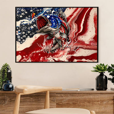 Fishing Canvas Wall Art Prints | American Flag Fish | Home Décor Gift for Fisherman