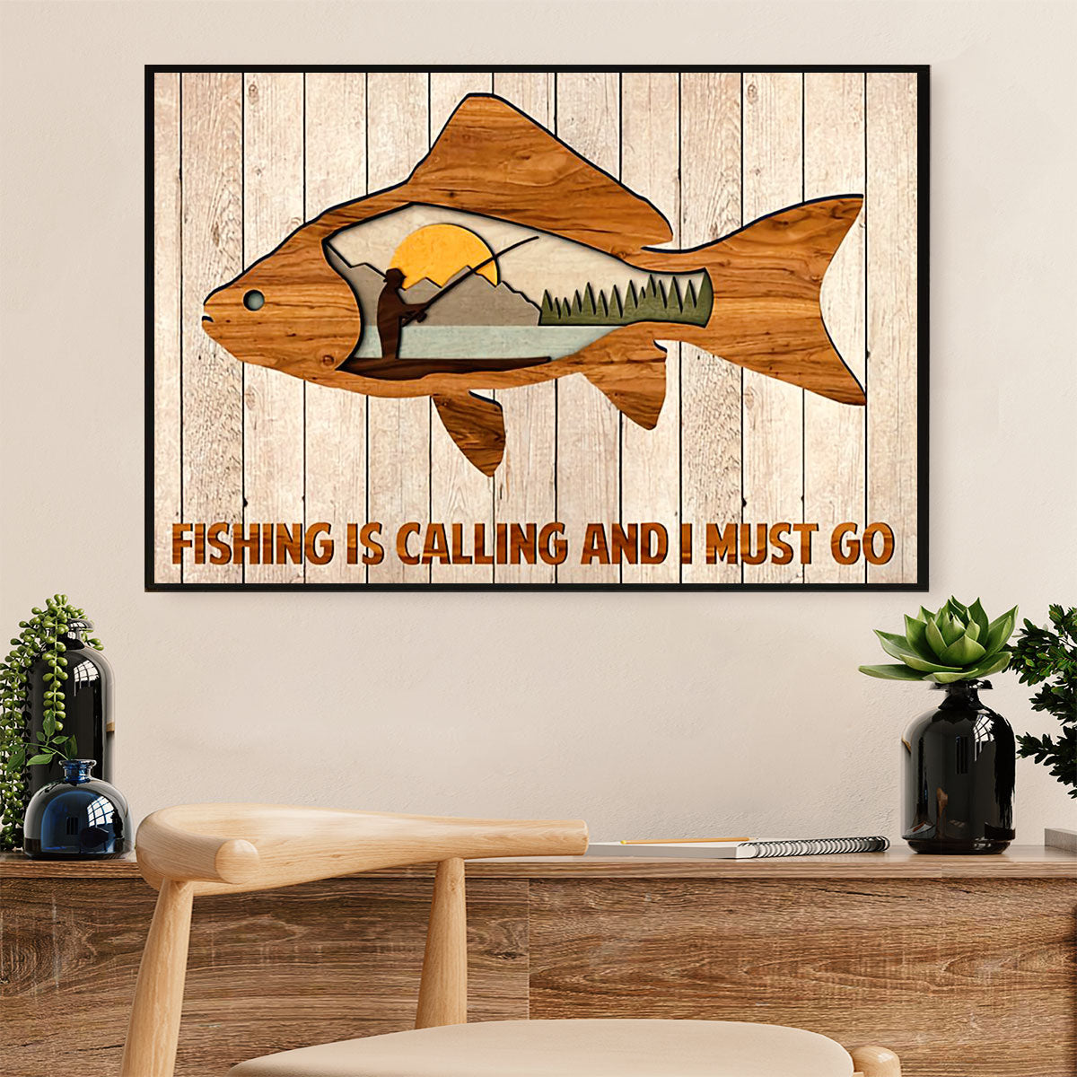 Fishing Poster Print | Fishing is Calling | Wall Art Gift for Fisherman