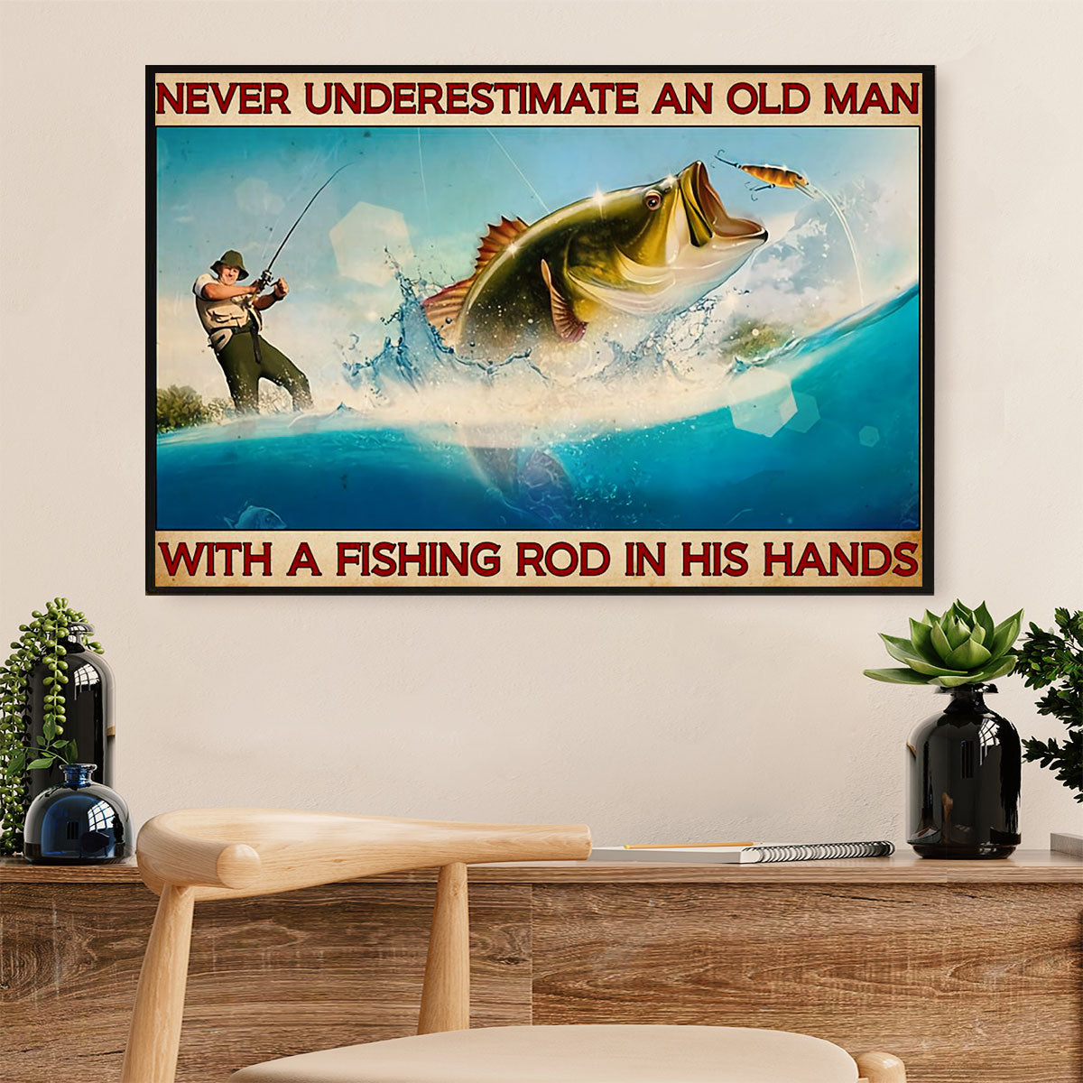 Fishing Poster Print, Old Man With Fishing Rod