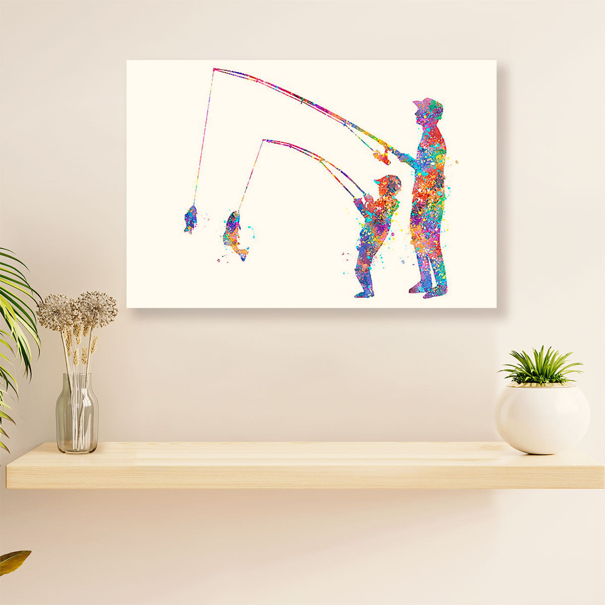 Fishing Poster Print | Watercolor Fishing Dad & Son | Wall Art Gift for Fisherman