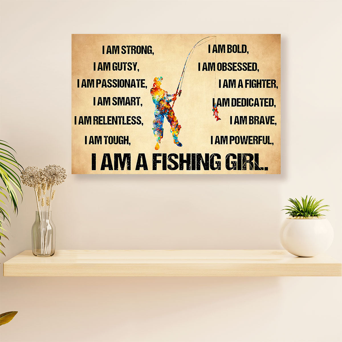 Fishing Canvas Wall Art Prints | Fishing Girl | Home Décor Gift for Fisherman