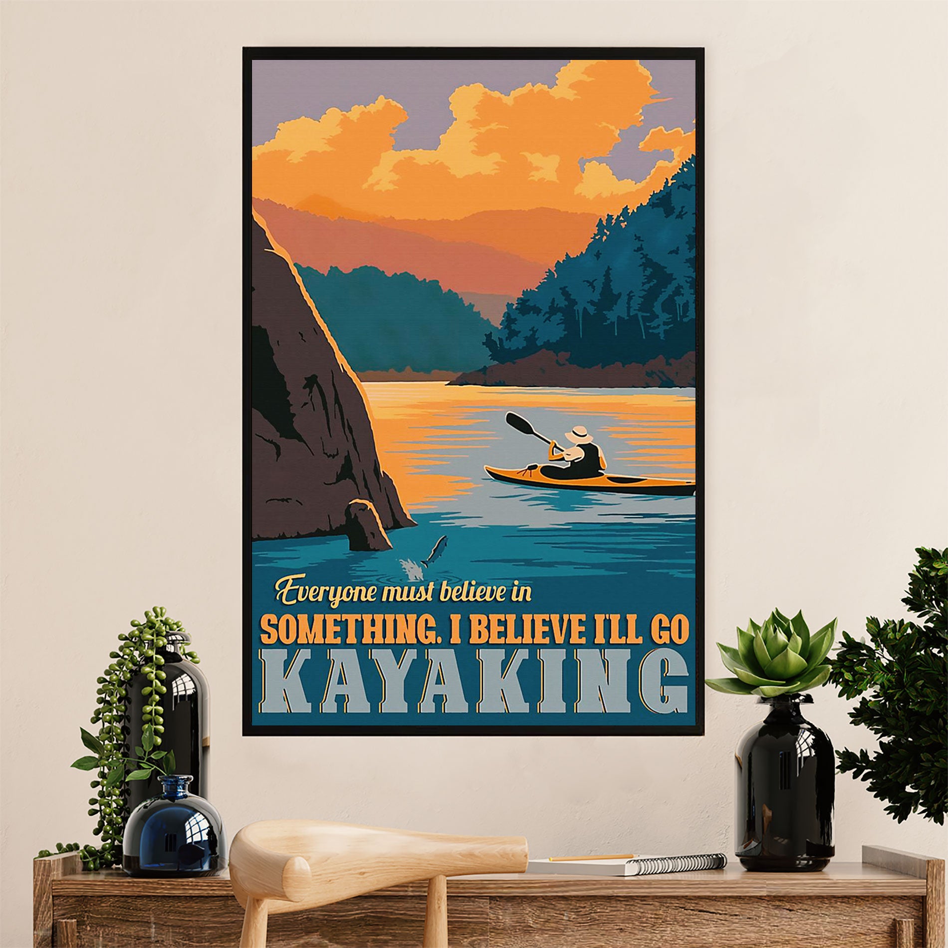 Kayaking Poster Print Room Decor | Kayak to Feel Strong | Wall Art Gift for Kayaker