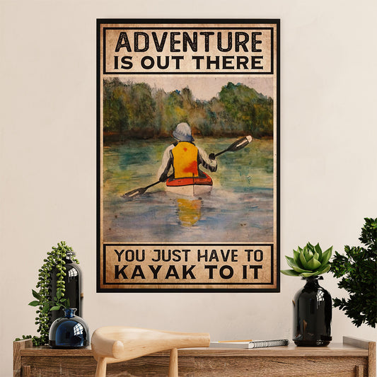 Kayaking Poster Print Room Decor | Adventure is Out There | Wall Art Gift for Kayaker