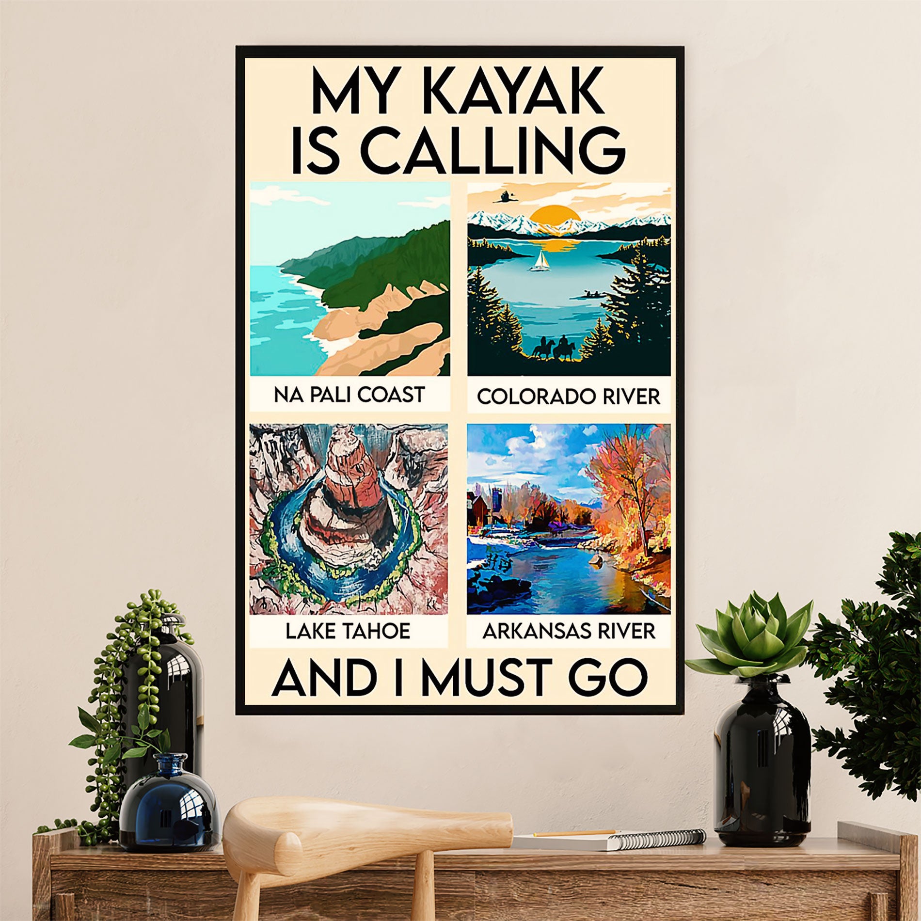 Kayaking Poster Print Room Decor | My Kayak Is Calling | Wall Art Gift for Kayaker