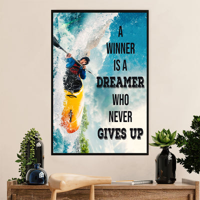Kayaking Canvas Wall Art Prints | Winner Never Gives Up | Home Décor Gift for Kayaker
