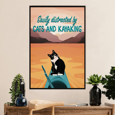 Kayaking Poster Print Room Decor | Distracted by Cats & Kayaking | Wall Art Gift for Kayaker