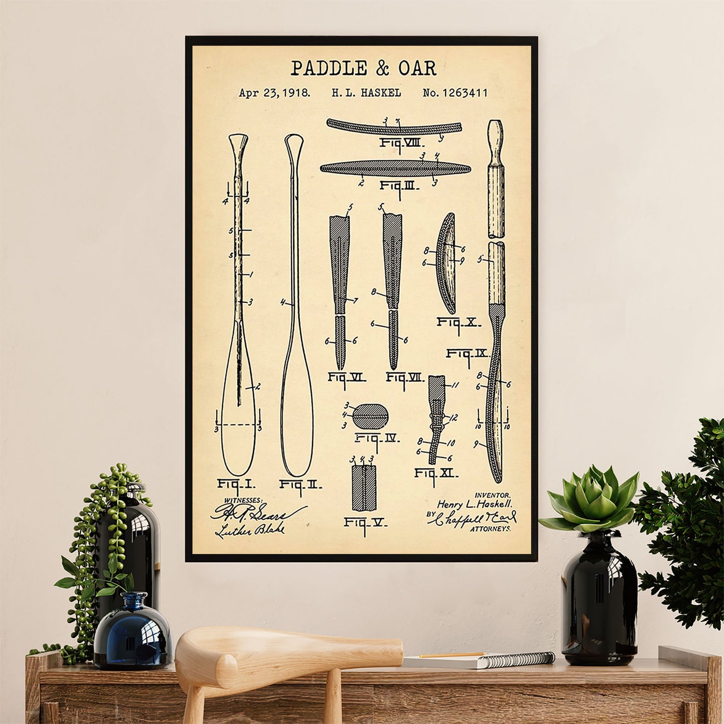 Kayaking Canvas Wall Art Prints | Double-bladed Paddle | Home Décor Gift for Kayaker