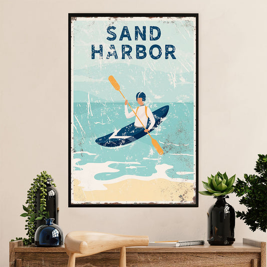 Kayaking Poster Print Room Decor | Sand Harbor | Wall Art Gift for Kayaker