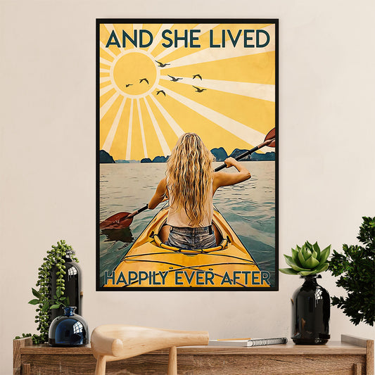Kayaking Canvas Wall Art Prints | She Lived Happily | Home Décor Gift for Kayaker