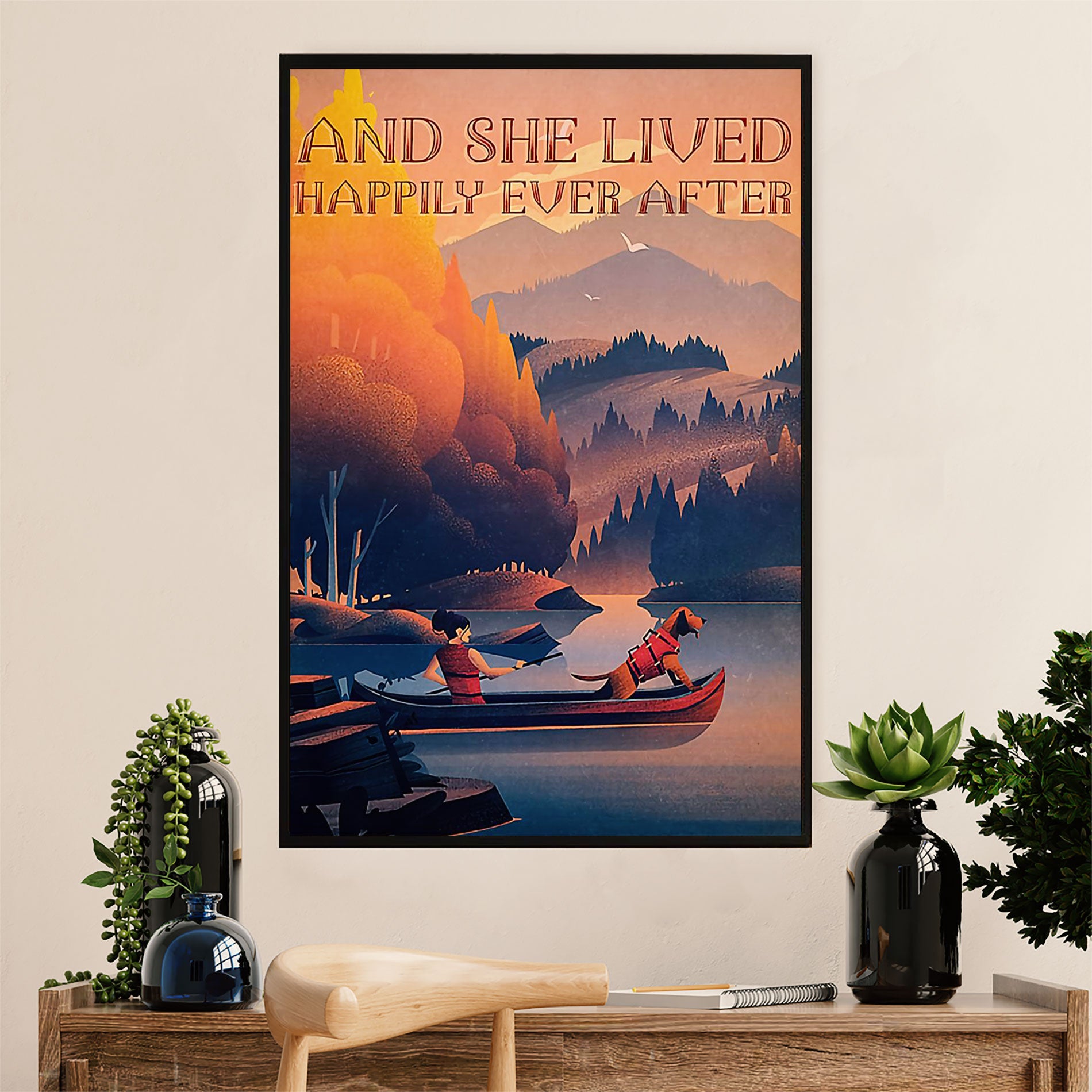 Kayaking Canvas Wall Art Prints | She Lived Happily | Home Décor Gift for Kayaker