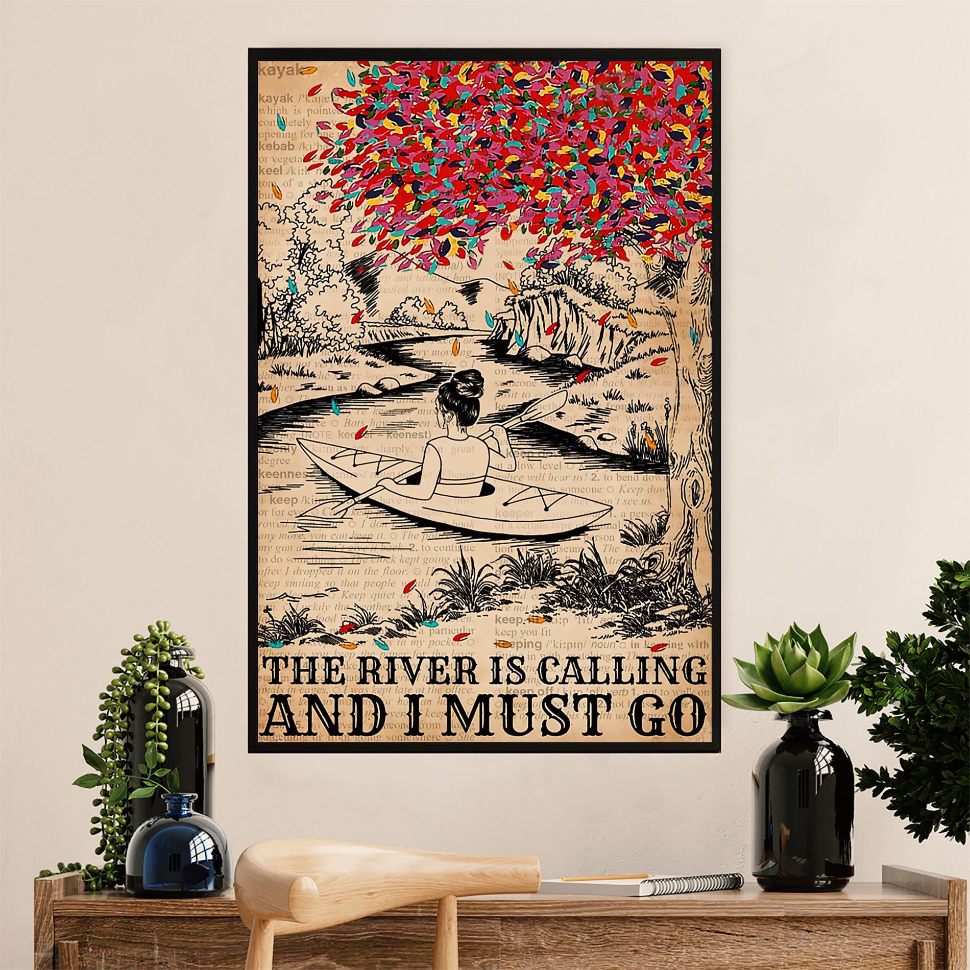 Kayaking Canvas Wall Art Prints | The River Is Calling | Home Décor Gift for Kayaker