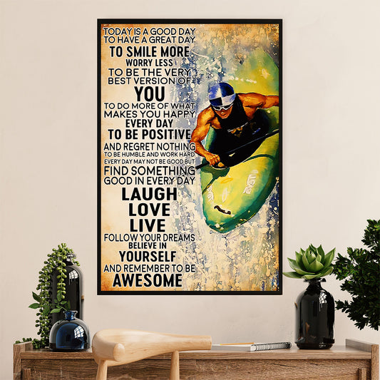 Kayaking Canvas Wall Art Prints | Smile More | Home Décor Gift for Kayaker
