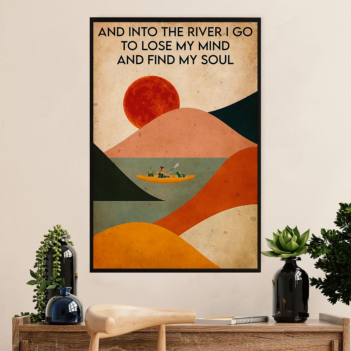 Kayaking Poster Print Room Decor | Into The River | Wall Art Gift for Kayaker