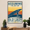 Kayaking Poster Print Room Decor | Old Lady | Wall Art Gift for Kayaker