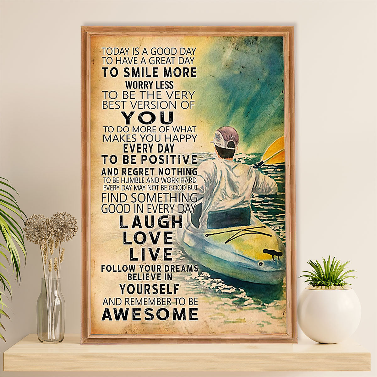 Kayaking Poster Print Room Decor | Laugh Love Live | Wall Art Gift for Kayaker
