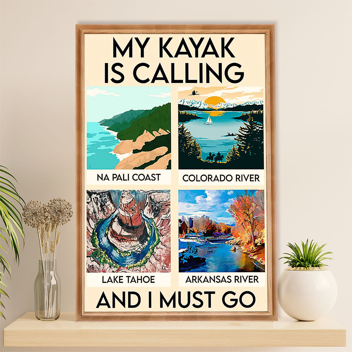 Kayaking Poster Print Room Decor | My Kayak Is Calling | Wall Art Gift for Kayaker