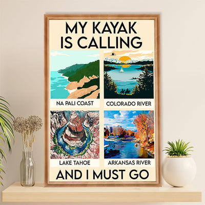 Kayaking Canvas Wall Art Prints | My Kayak Is Calling | Home Décor Gift for Kayaker