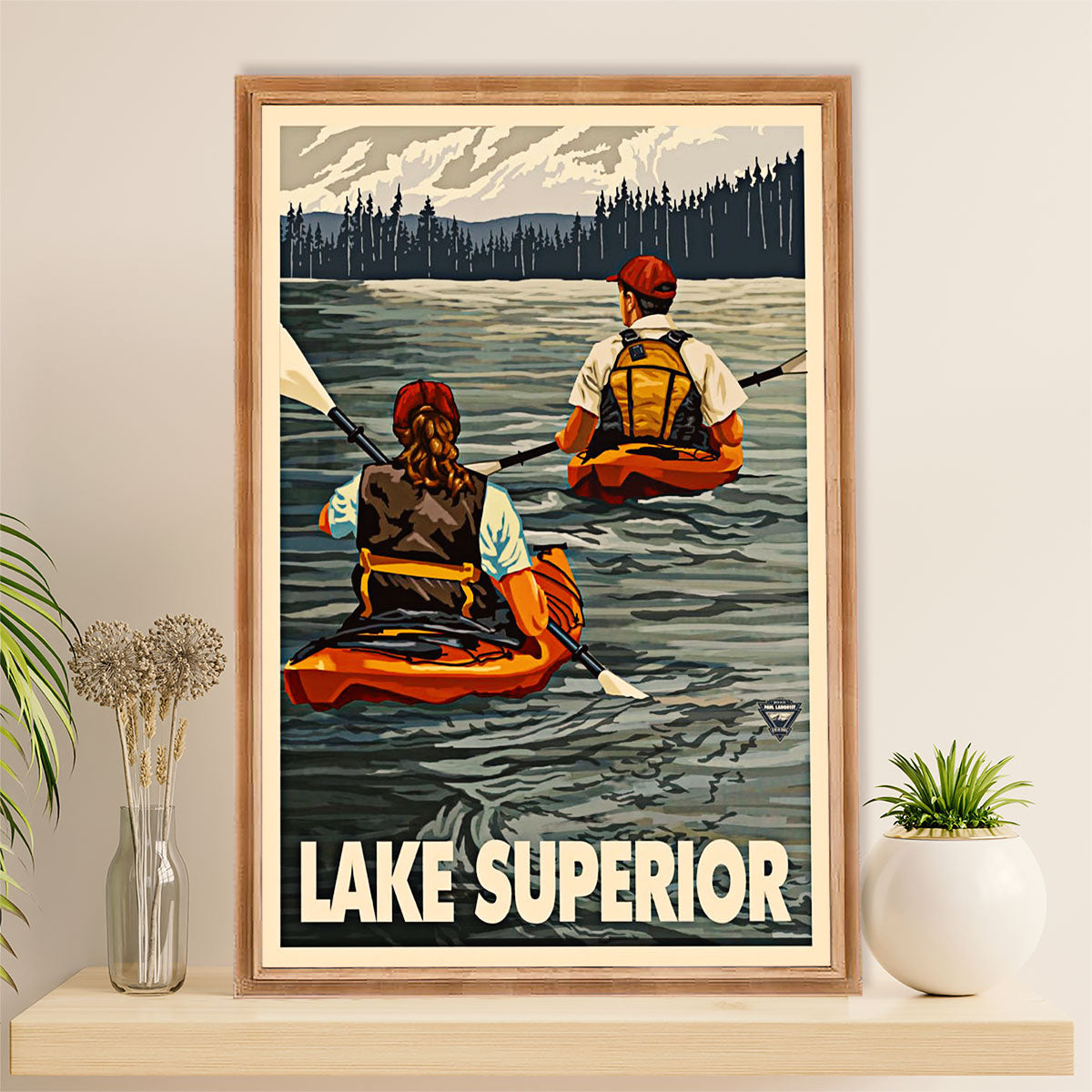 Kayaking Poster Print Room Decor | Lake Superior | Wall Art Gift for Kayaker