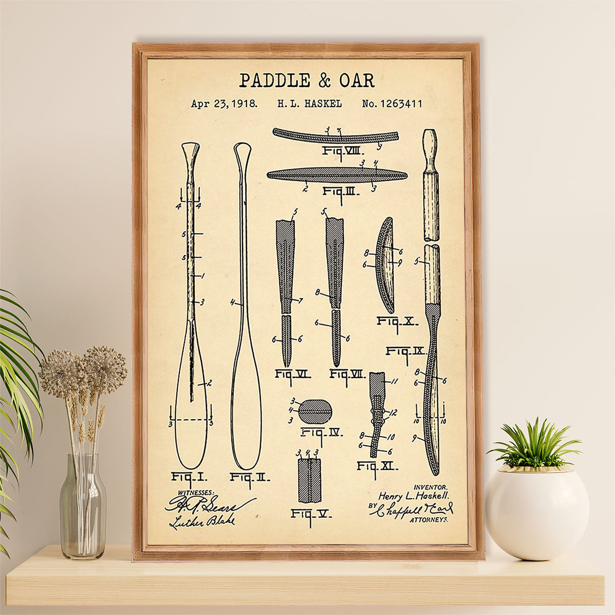 Kayaking Canvas Wall Art Prints | Double-bladed Paddle | Home Décor Gift for Kayaker