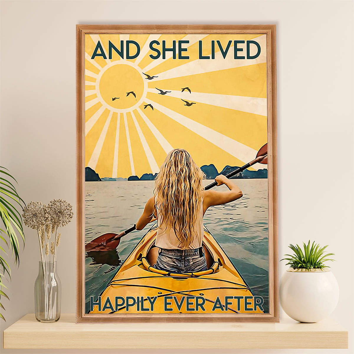 Kayaking Canvas Wall Art Prints | She Lived Happily | Home Décor Gift for Kayaker