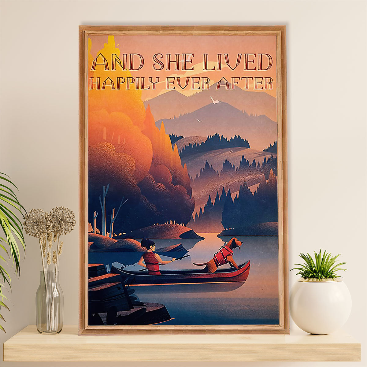 Kayaking Canvas Wall Art Prints | She Lived Happily | Home Décor Gift for Kayaker