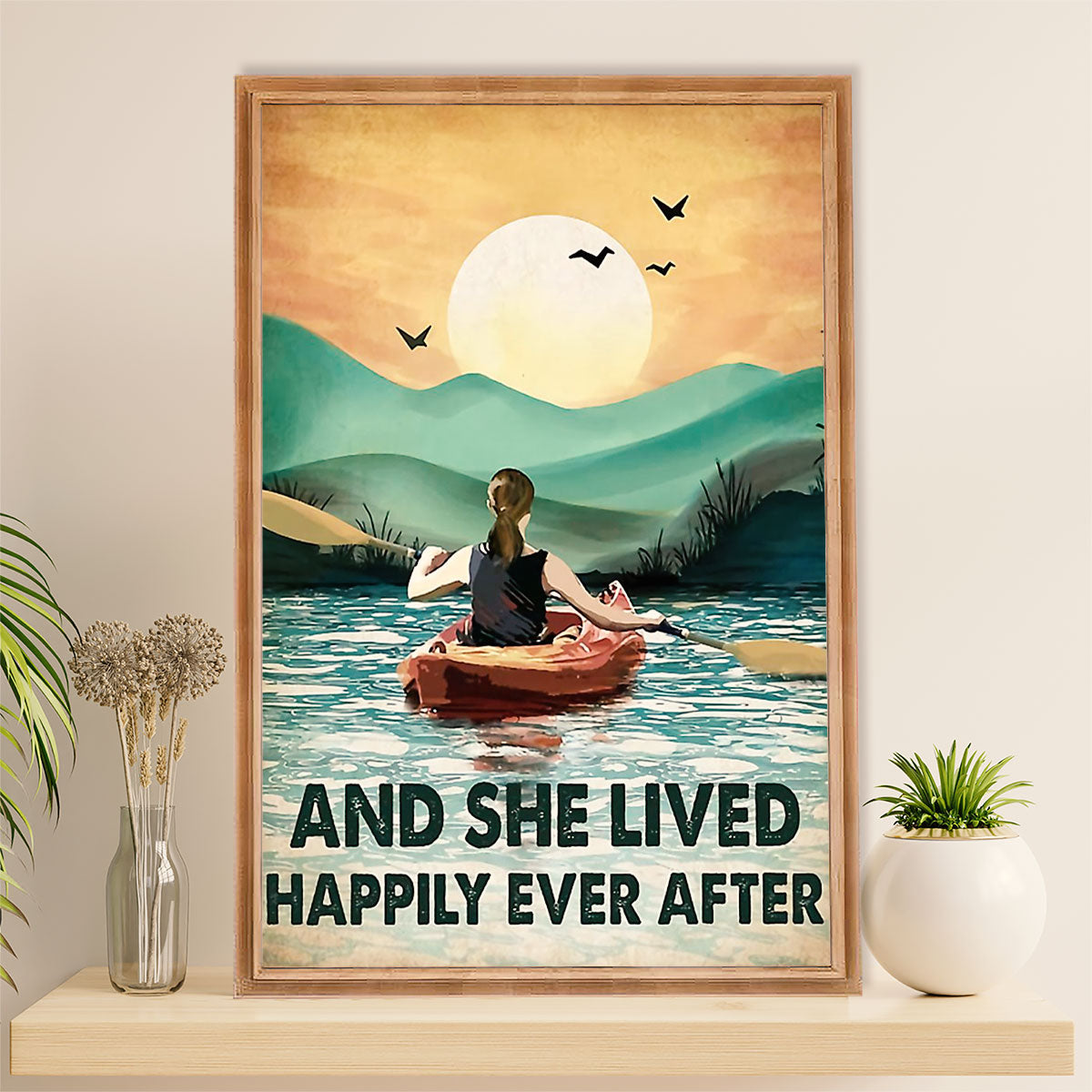 Kayaking Canvas Wall Art Prints | She Lived Happily | Home Décor Gift for Kayaker