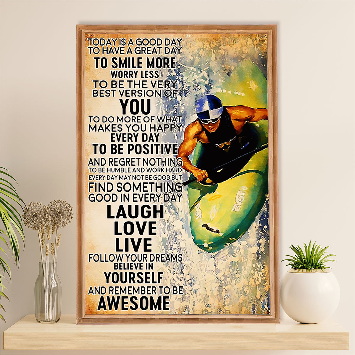 Kayaking Canvas Wall Art Prints | Smile More | Home Décor Gift for Kayaker