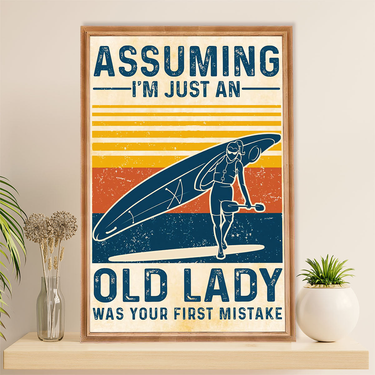 Kayaking Poster Print Room Decor | Old Lady | Wall Art Gift for Kayaker