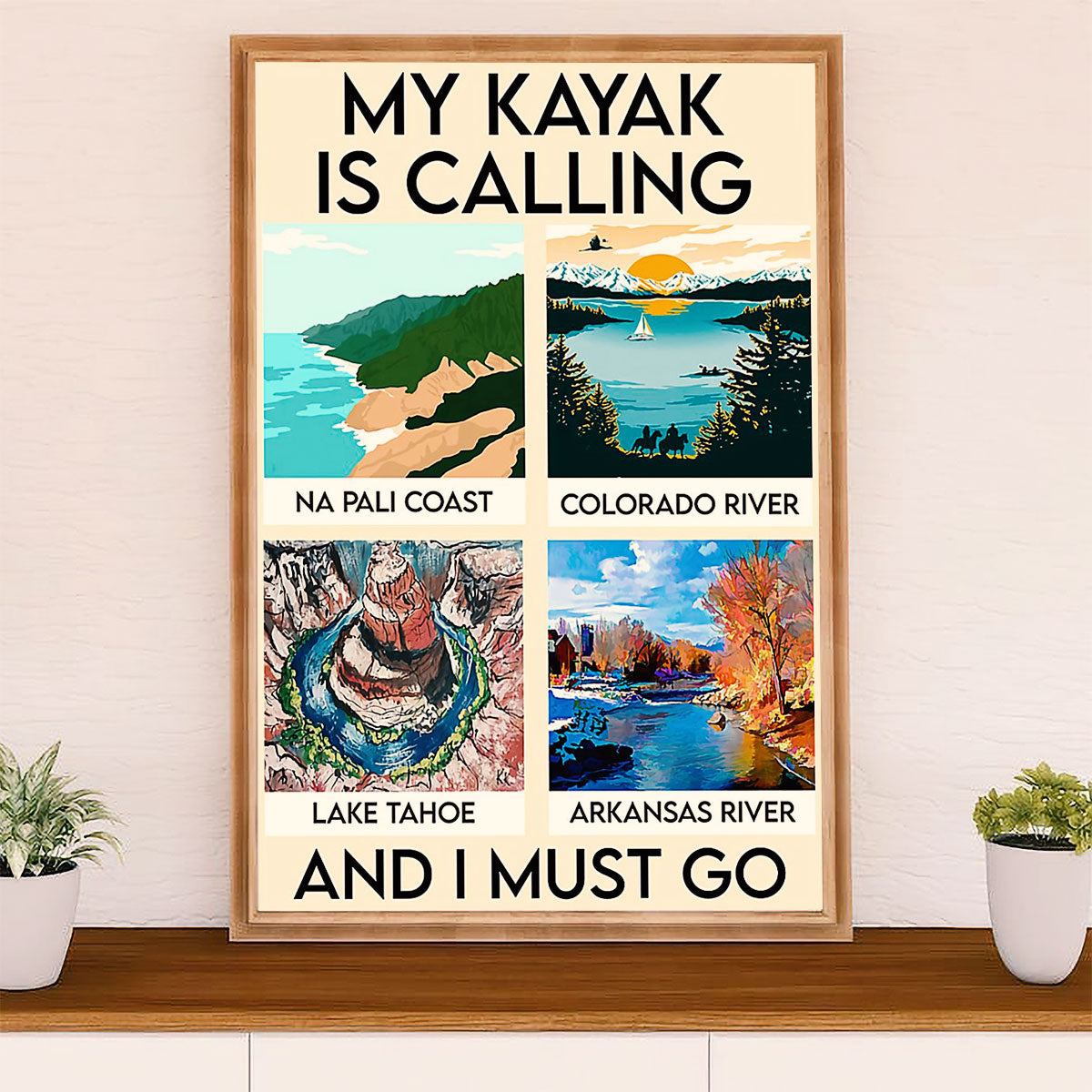 Kayaking Poster Print Room Decor | My Kayak Is Calling | Wall Art Gift for Kayaker