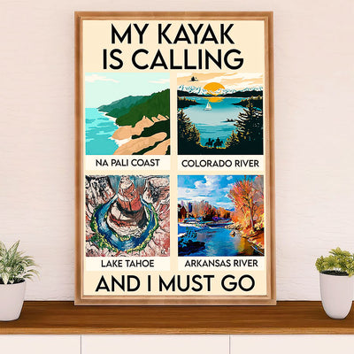 Kayaking Canvas Wall Art Prints | My Kayak Is Calling | Home Décor Gift for Kayaker