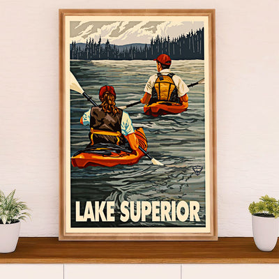 Kayaking Poster Print Room Decor | Lake Superior | Wall Art Gift for Kayaker
