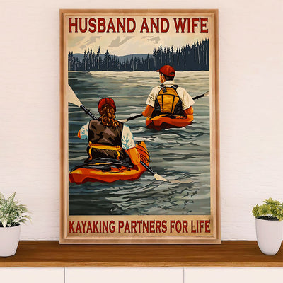 Kayaking Canvas Wall Art Prints | Husband & Wife Kayaking Partners | Home Décor Gift for Kayaker