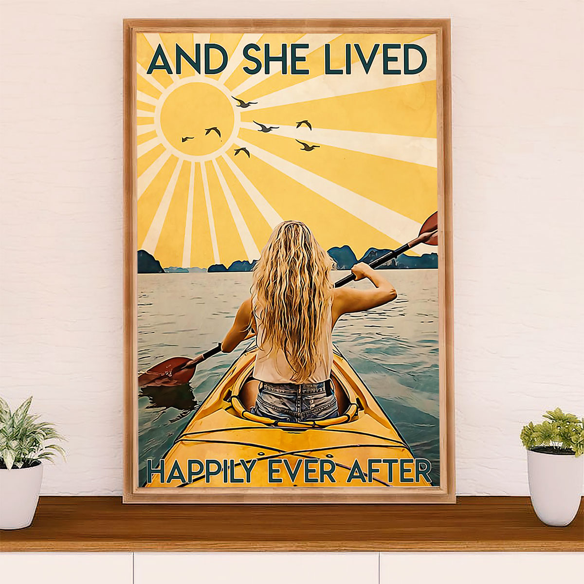 Kayaking Canvas Wall Art Prints | She Lived Happily | Home Décor Gift for Kayaker