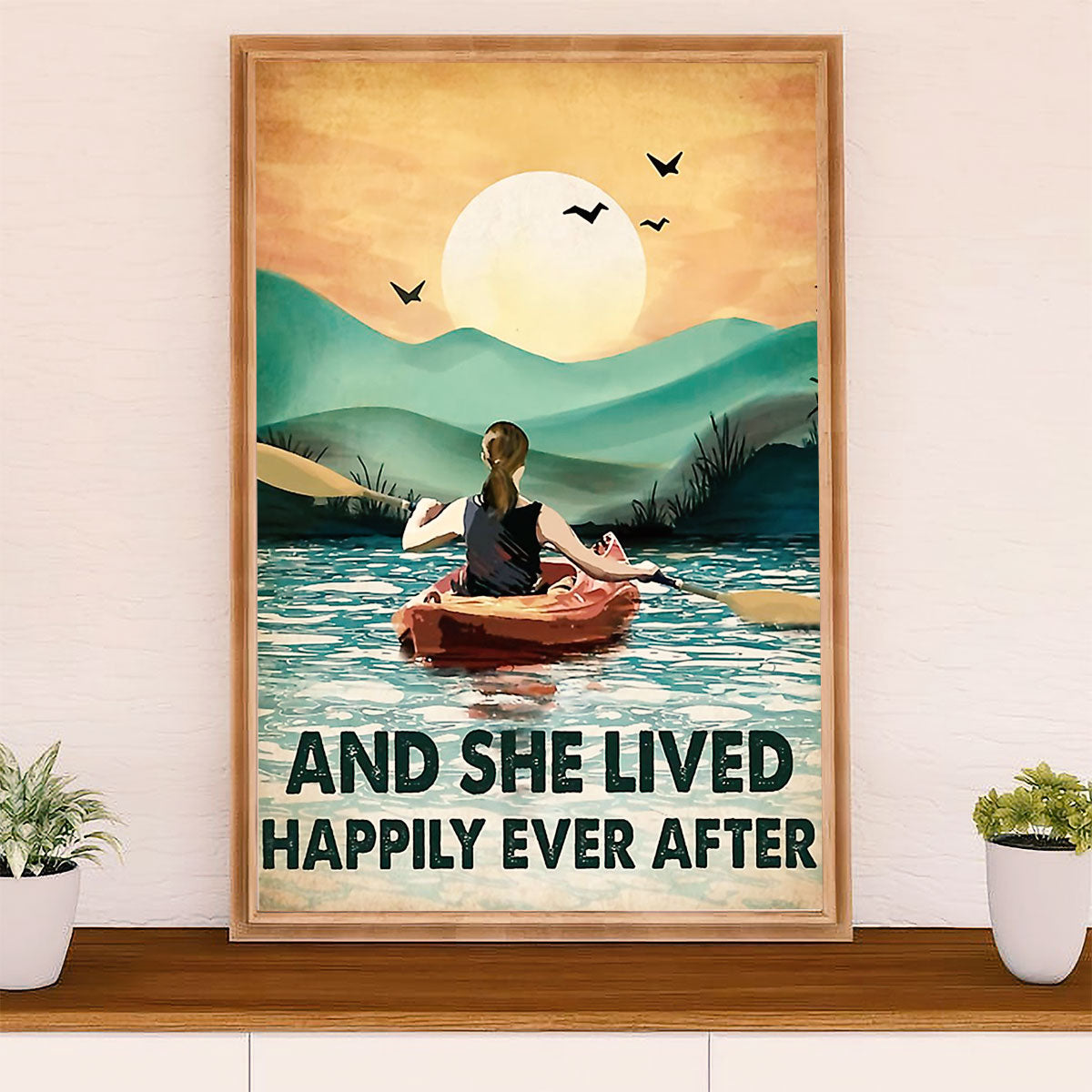 Kayaking Canvas Wall Art Prints | She Lived Happily | Home Décor Gift for Kayaker