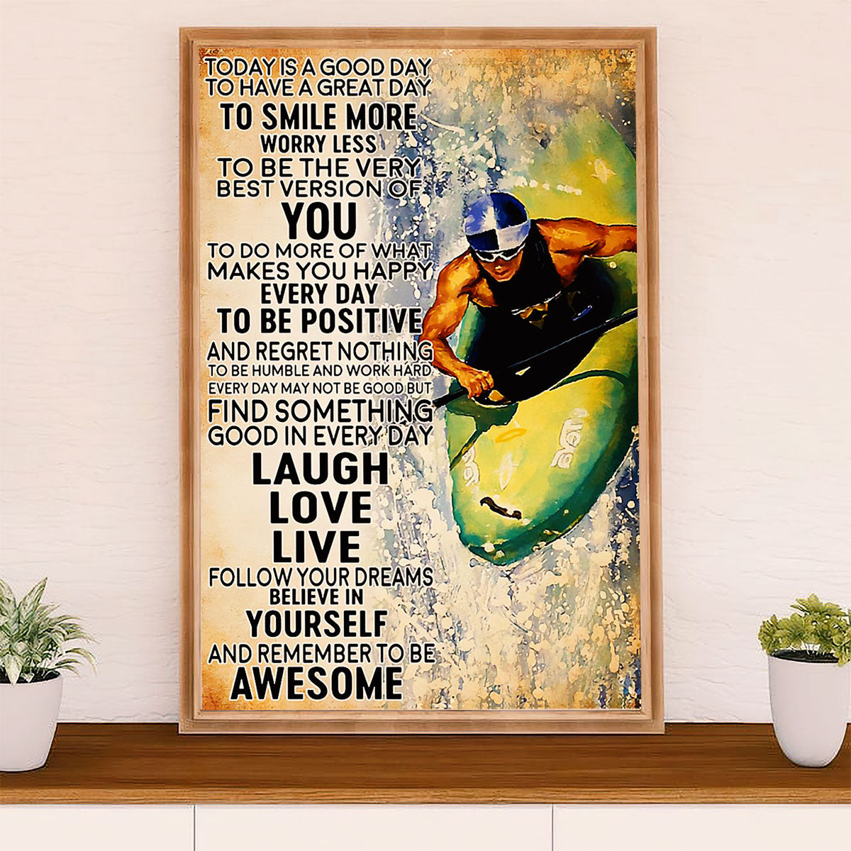 Kayaking Canvas Wall Art Prints | Smile More | Home Décor Gift for Kayaker