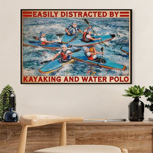 Kayaking Canvas Wall Art Prints | Distracted by Kayaking & Water Polo | Home Décor Gift for Kayaker