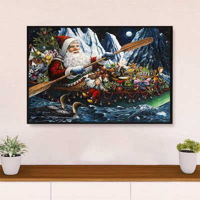 Kayaking Canvas Wall Art Prints | Christmas Santa Claus | Home Décor Gift for Kayaker