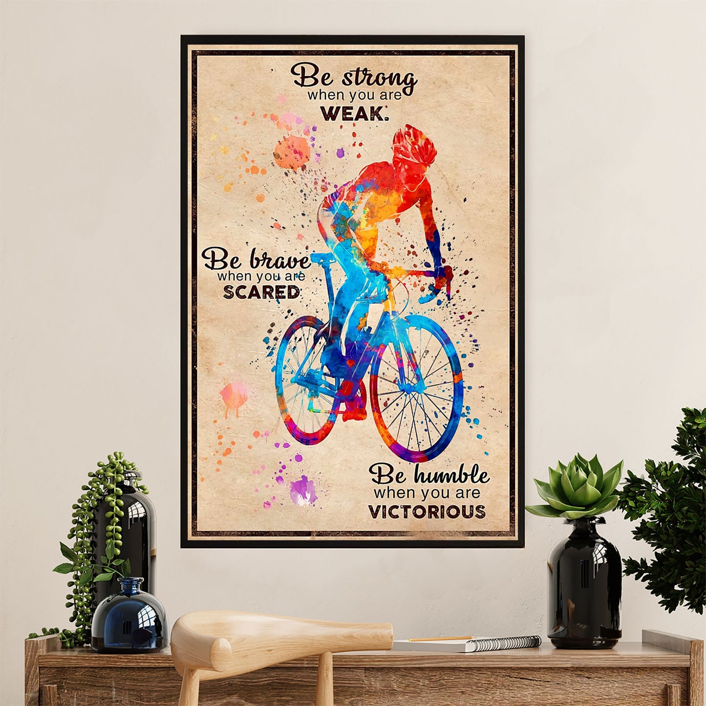 Cycling, Mountain Biking Poster Prints | Strong Brave Humble | Wall Art Gift for Cycler