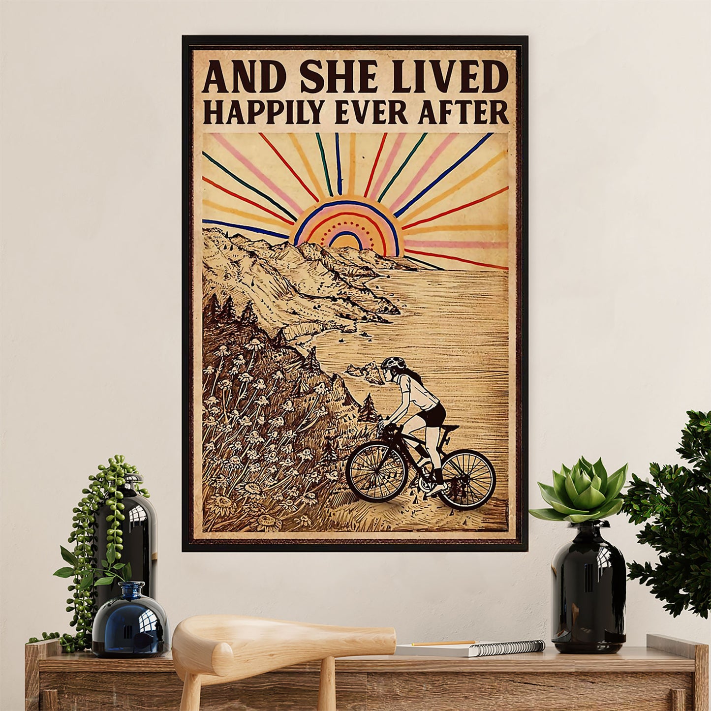 Cycling, Mountain Biking Canvas Wall Art Prints | She Lived Happily | Home Décor Gift for Cycler