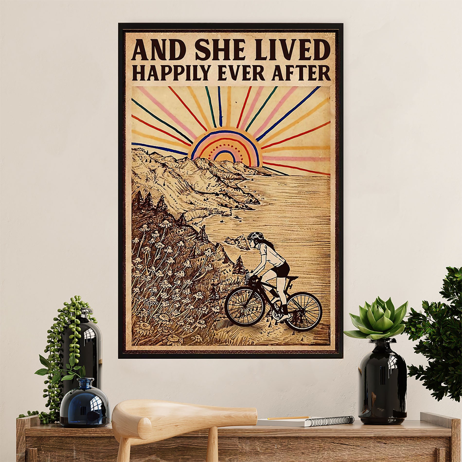 Cycling, Mountain Biking Canvas Wall Art Prints | She Lived Happily | Home Décor Gift for Cycler