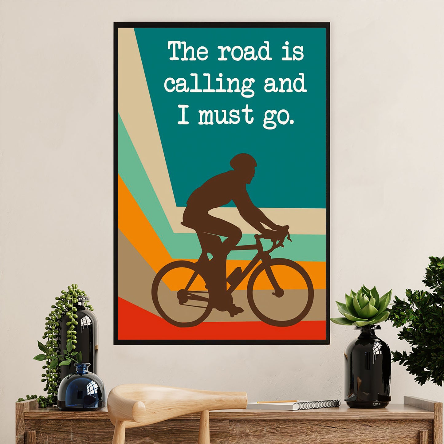 Cycling, Mountain Biking Poster Prints | The Road Is Calling | Wall Art Gift for Cycler