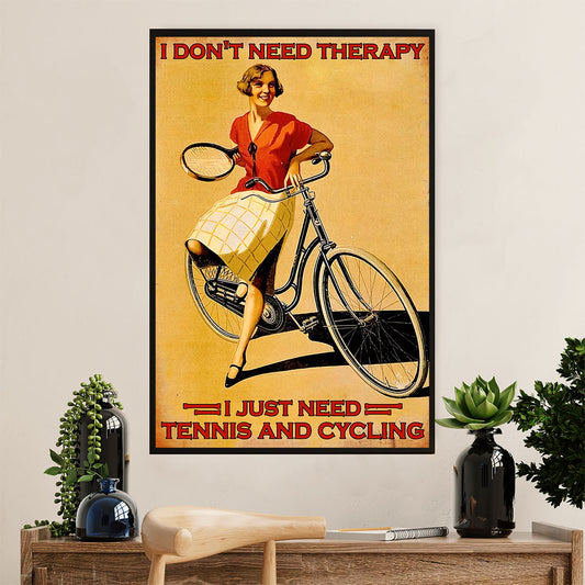 Cycling, Mountain Biking Canvas Wall Art Prints | Woman Loves Tennis & Cycling | Home Décor Gift for Cycler
