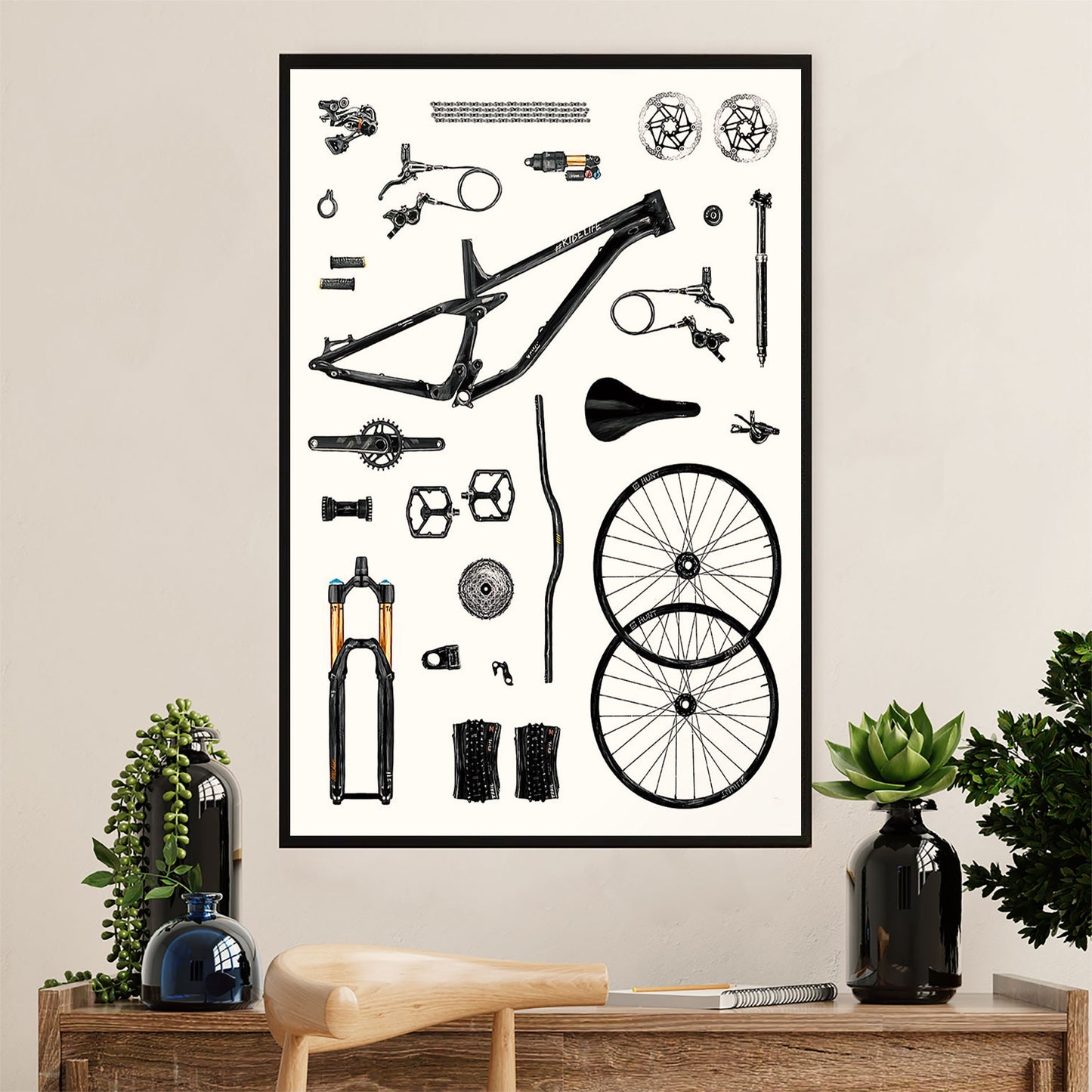 Cycling, Mountain Biking Poster Prints | Cycle Parts | Wall Art Gift for Cycler