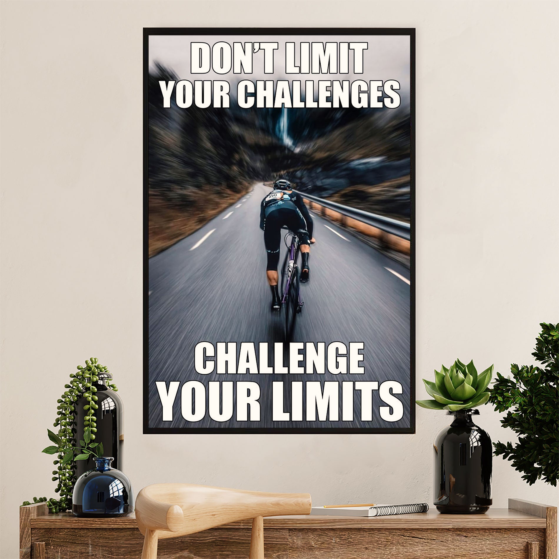 Cycling, Mountain Biking Poster Prints | Challenge Your Limits | Wall Art Gift for Cycler