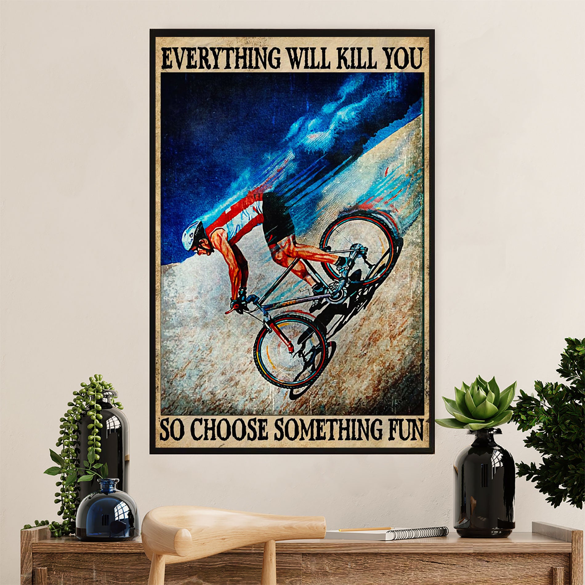 Cycling, Mountain Biking Canvas Wall Art Prints | Choose Something Fun | Home Décor Gift for Cycler